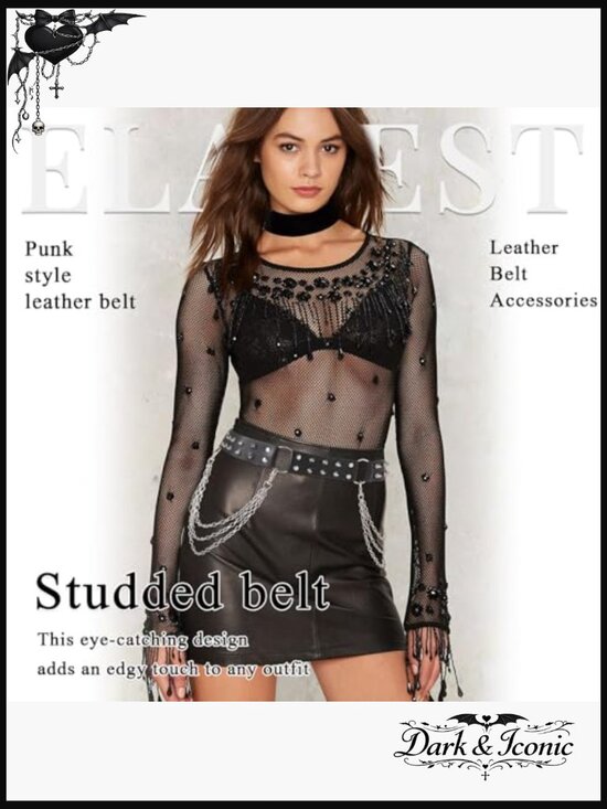 Punk Studded Waist Belt Gothic Pyramid Belt Faux Leather Adjustable